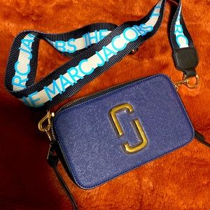 Blue and white purse